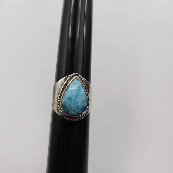 Vintage Sterling Silver 925 Blue Larimar Ring With Rope Trim Size 9.5 - Picture 7 of 8